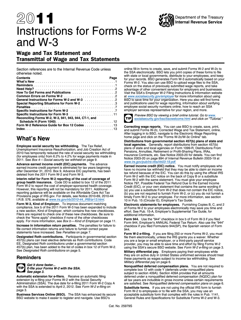 2011 Form IRS Instruction W-2 & W-3 Fill Online, Printable, Fillable