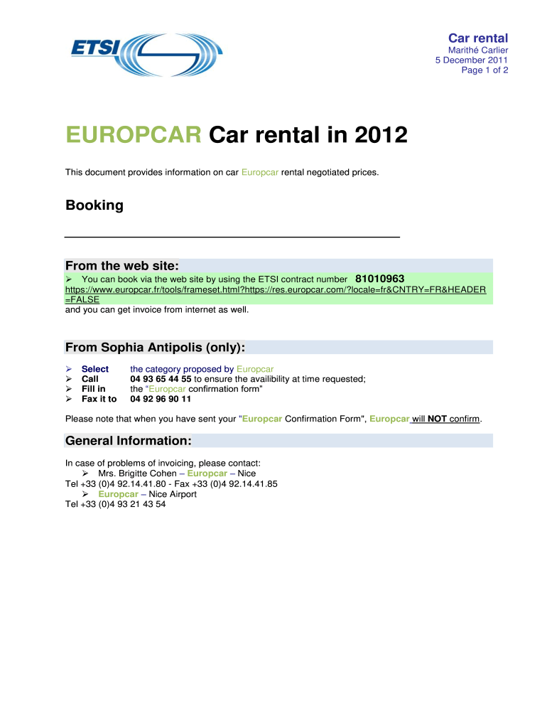 Europcar invoice Fill out & sign online DocHub