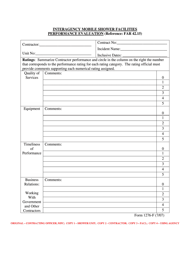 Fillable Online fs fed Shower Performance Evaluation Forms fs fed Fax