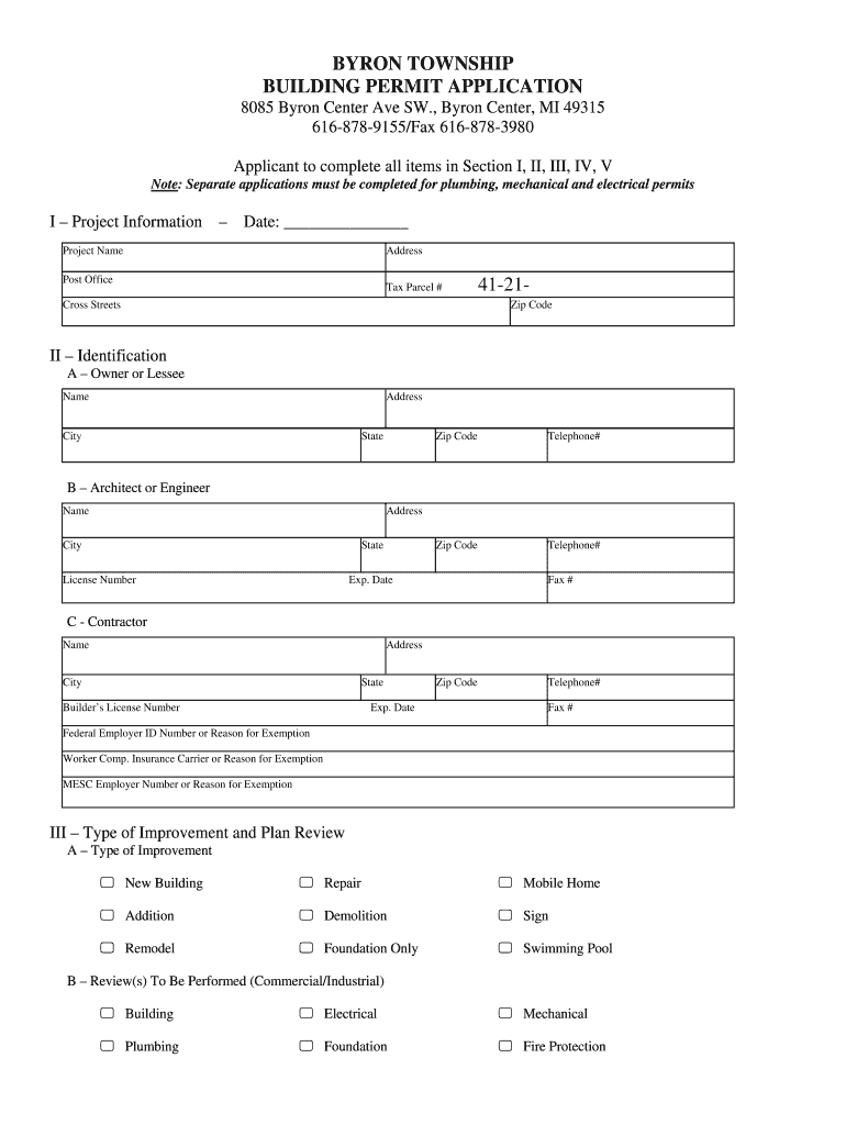 Byron Township Building Permit Fill Online, Printable, Fillable