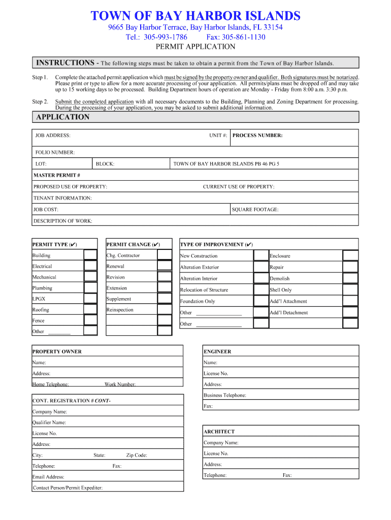Bay Harbor Permit Application Fill Online, Printable, Fillable, Blank
