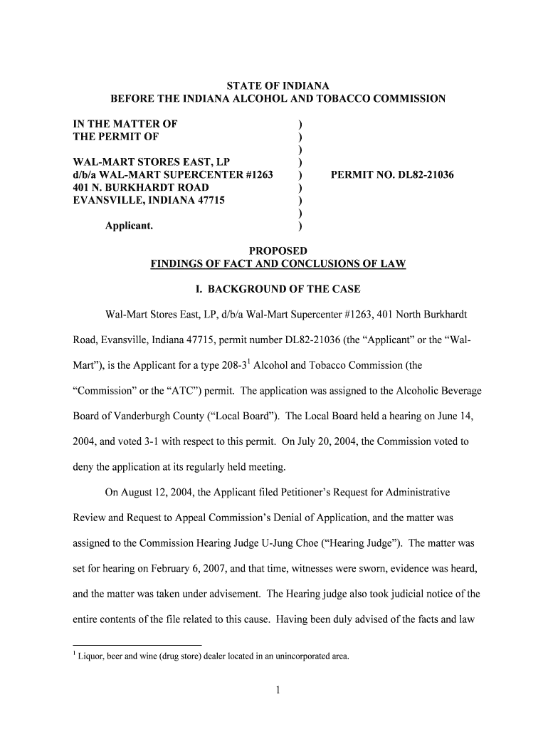 WalMart Stores East, LP State of Indiana in Fill out & sign online DocHub