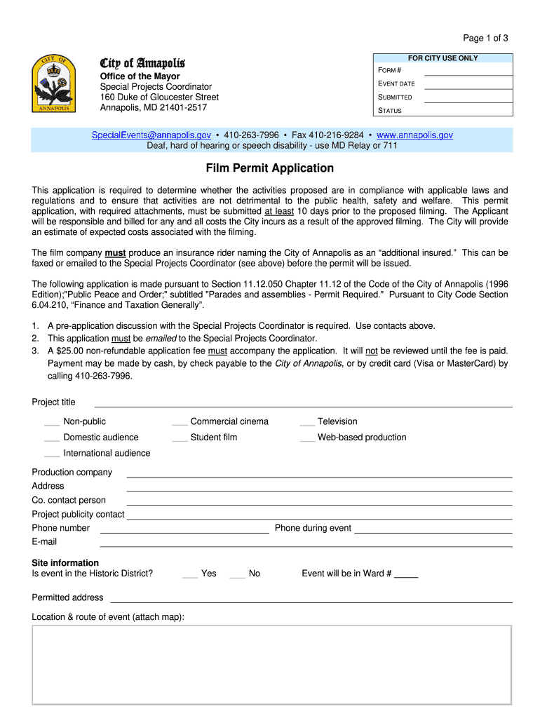 MD Film Permit Application Fill and Sign Printable Template Online