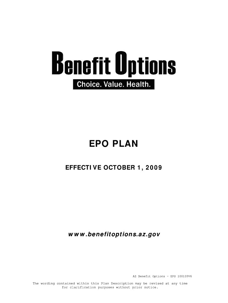 EPO PLAN Arizona Department of Administration, Benefit Services benefitoptions az Fill out