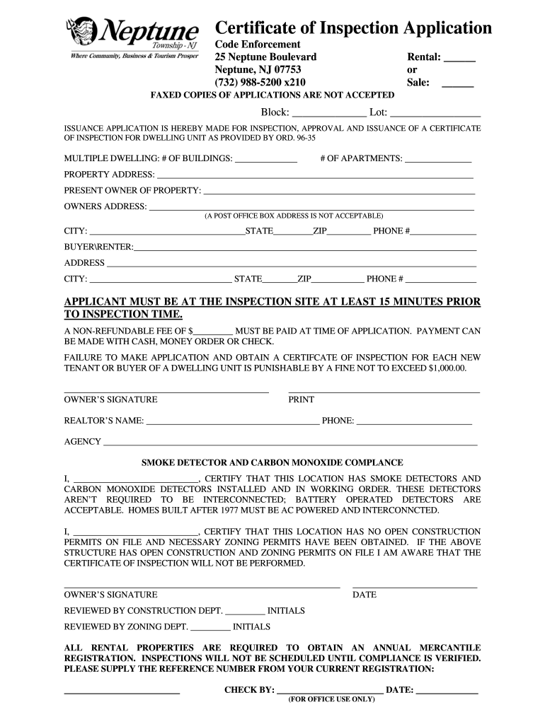 Neptune Code Enforcement Fill Online, Printable, Fillable, Blank