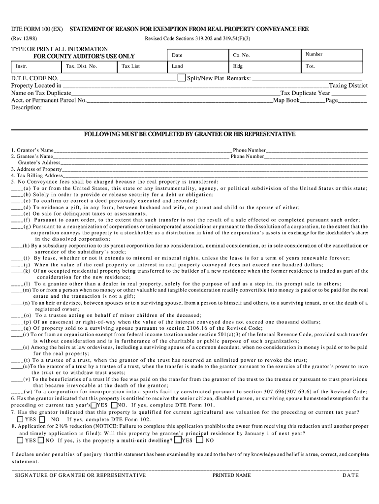 DTE FORM 100 (EX) STATEMENT OF REASON FOR EXEMPTION 2020 Fill and