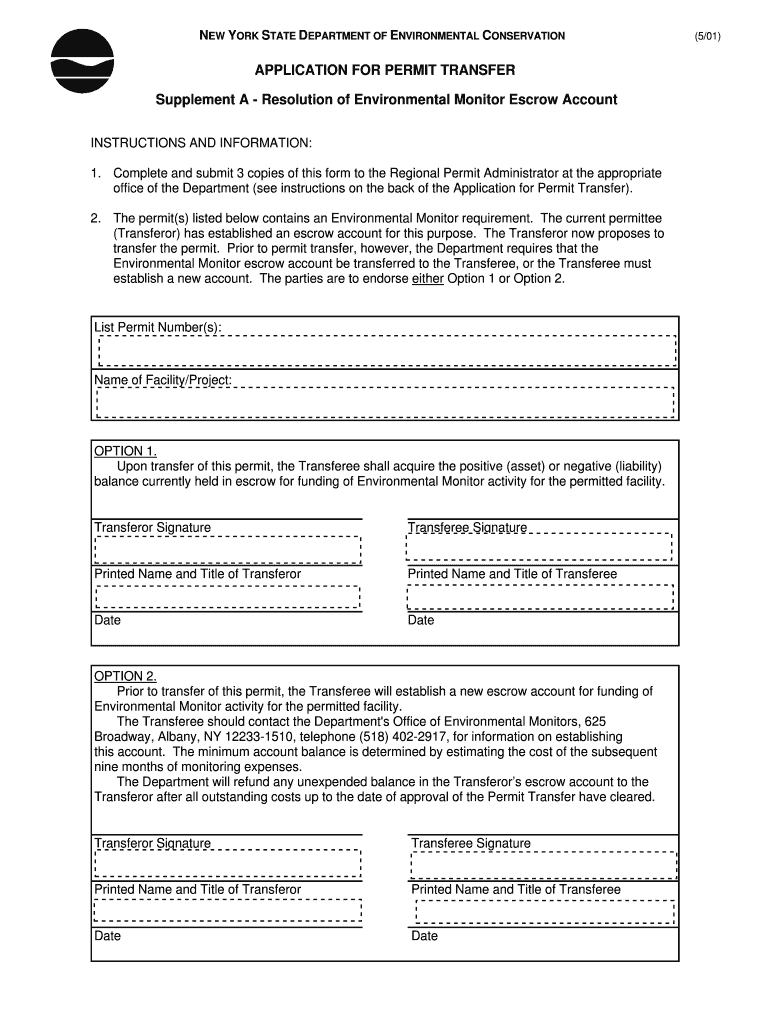 Fillable Online dec ny APPLICATION FOR PERMIT TRANSFER Supplement A