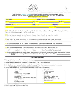18 Printable client intake form massage therapy Templates - Fillable