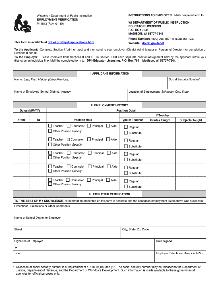 WI DPI PI1613 2010 Fill and Sign Printable Template Online US
