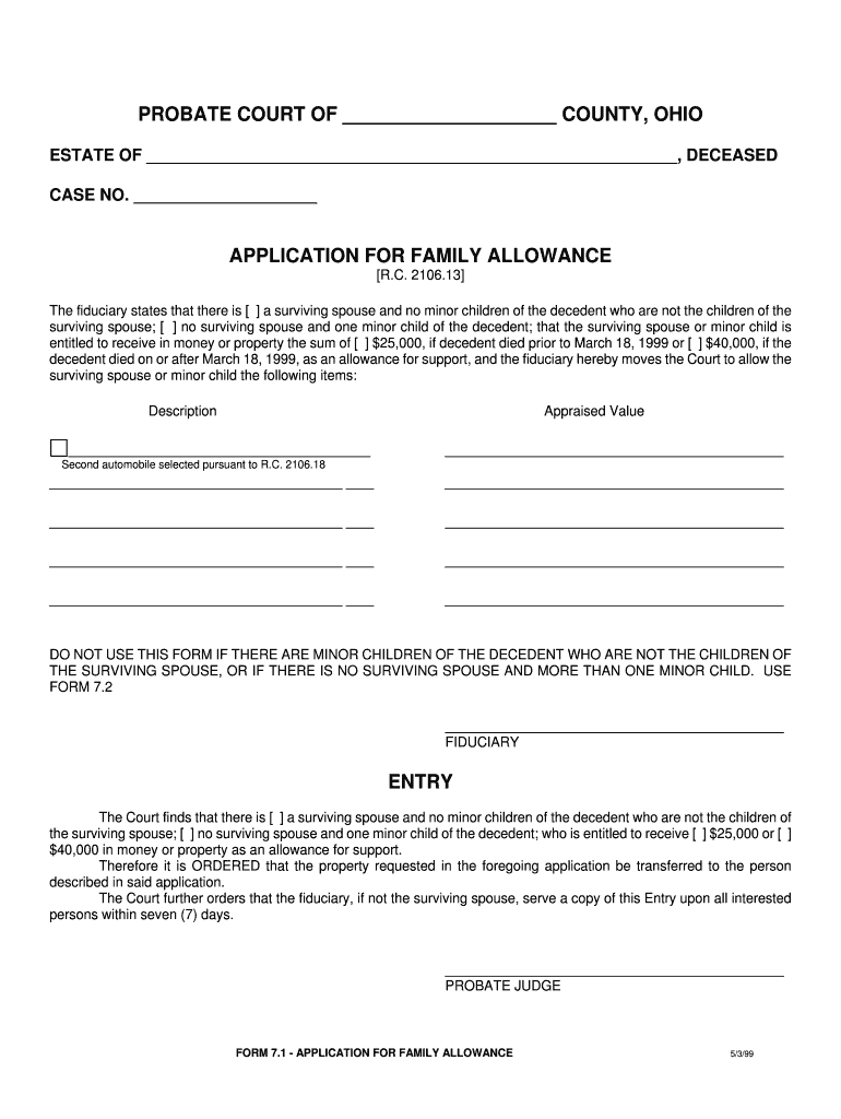 Fillable Online supremecourt ohio 7.1 Application for Family