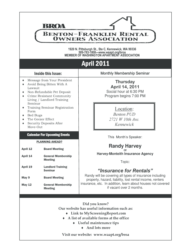 Benton Franklin Rental Owners Association Fill Online, Printable