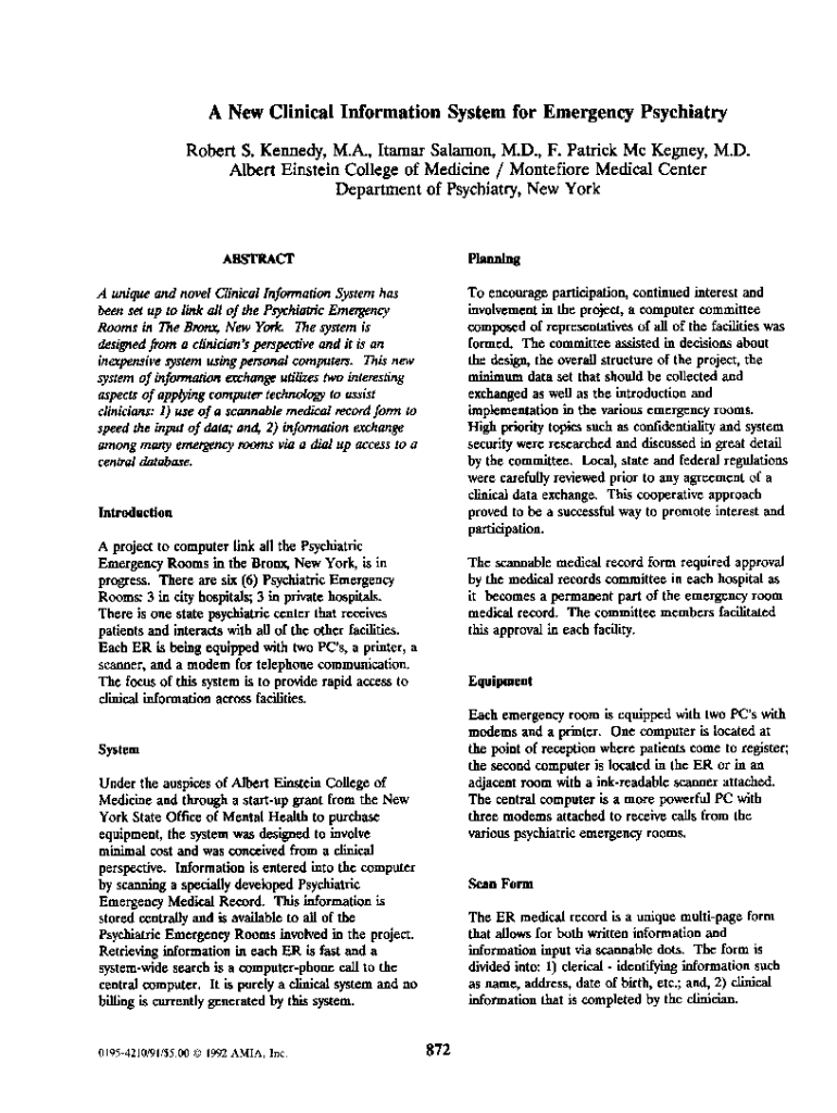 Fillable Online A New Clinical Information System for Emergency