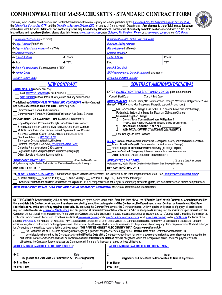 Fillable Online mass Standard contract form Mass.Gov mass Fax Email Print pdfFiller