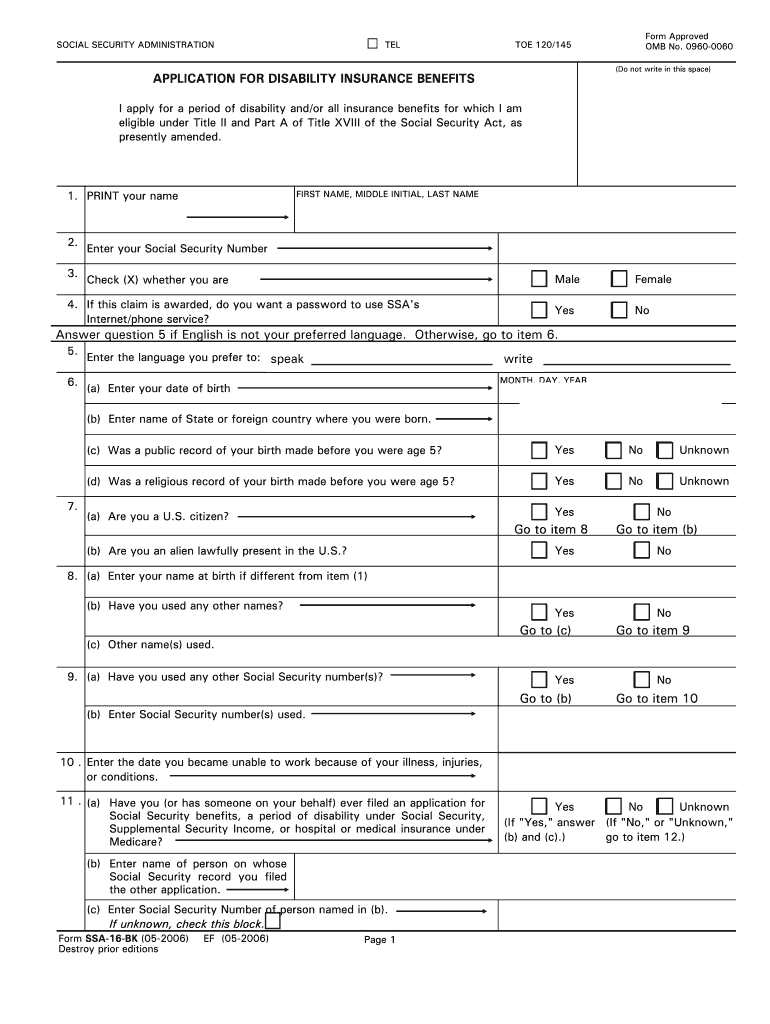 2006 Form SSA16BK Fill Online, Printable, Fillable, Blank pdfFiller