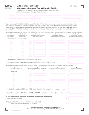 2010 M1W, Minnesota Income Tax Withheld - Fill and Sign Printable