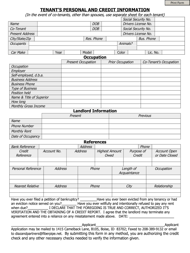 Tenant Personal And Credit Information Fill Online, Printable, Fillable, Blank pdfFiller
