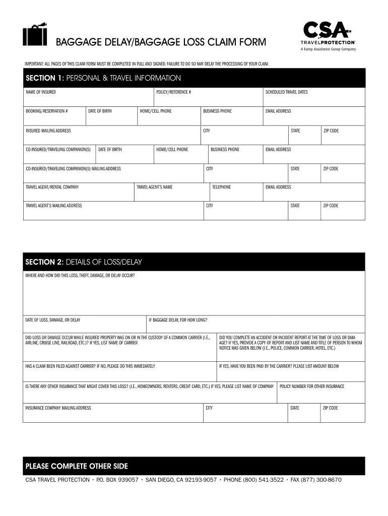 csa travel insurance claim form Fill Online, Printable, Fillable, Blank