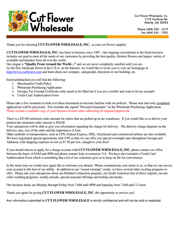 Fillable Online CFW wholesale purchase application Cut Flower