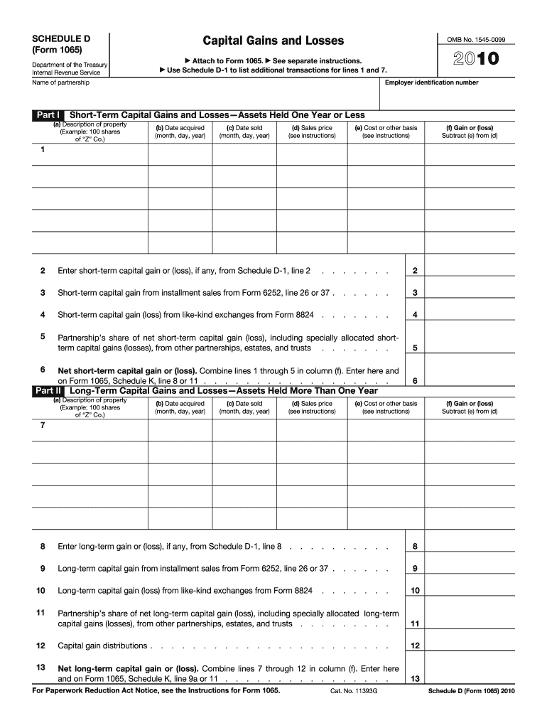 2010 Schedule D (Form 1065) Capital Gains and Losses Fill out & sign
