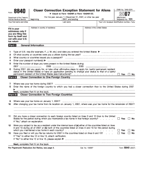 Fillable Online irs irs form 8840 2007 Fax Email Print - pdfFiller