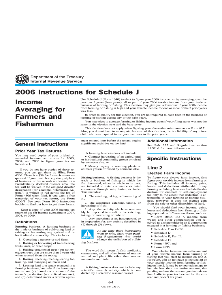 Fillable Online irs 2006 Instruction 1040 Schedule J. Instructions for
