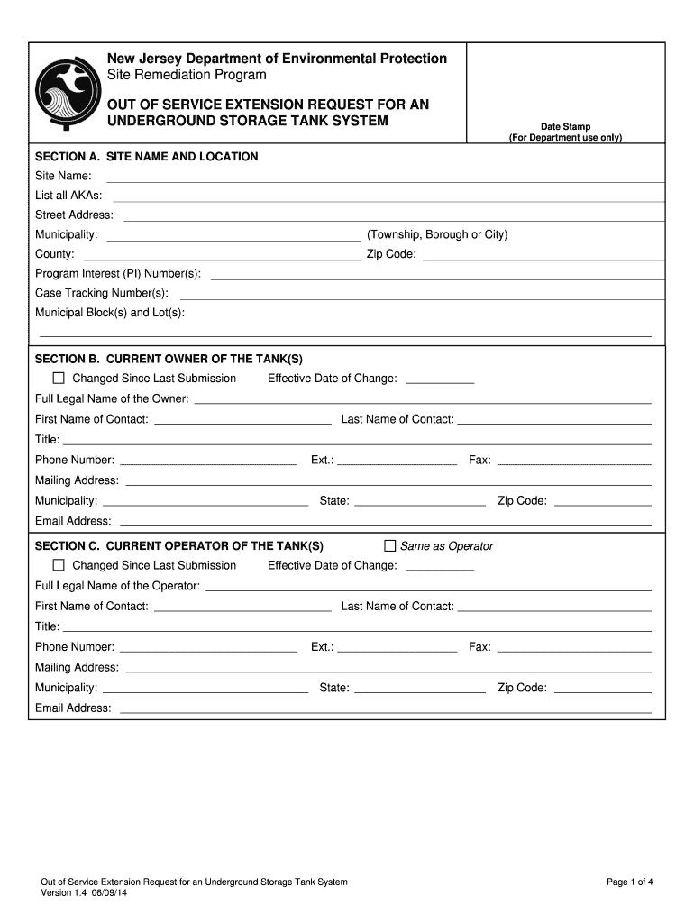 Fillable Online state nj Out of Service Extension Request for UST