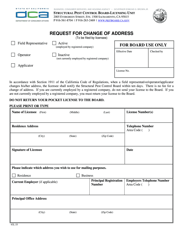 Fillable Online pestboard ca Structural Pest Control Board Request