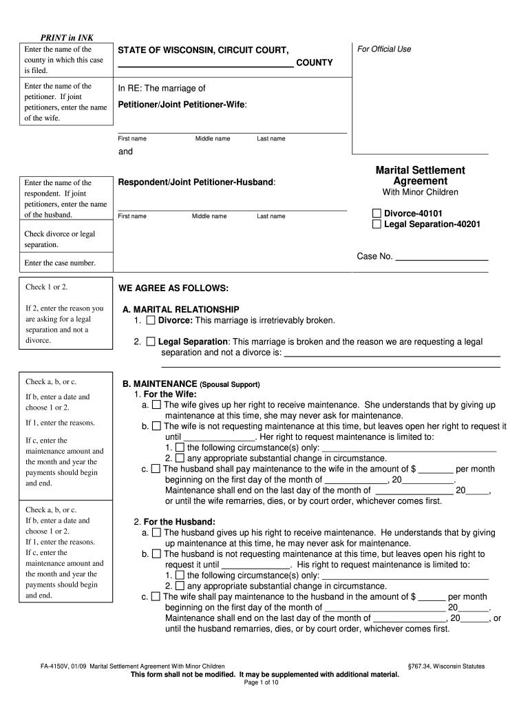 State of wisconsin marital settlement agreement Fill out & sign online