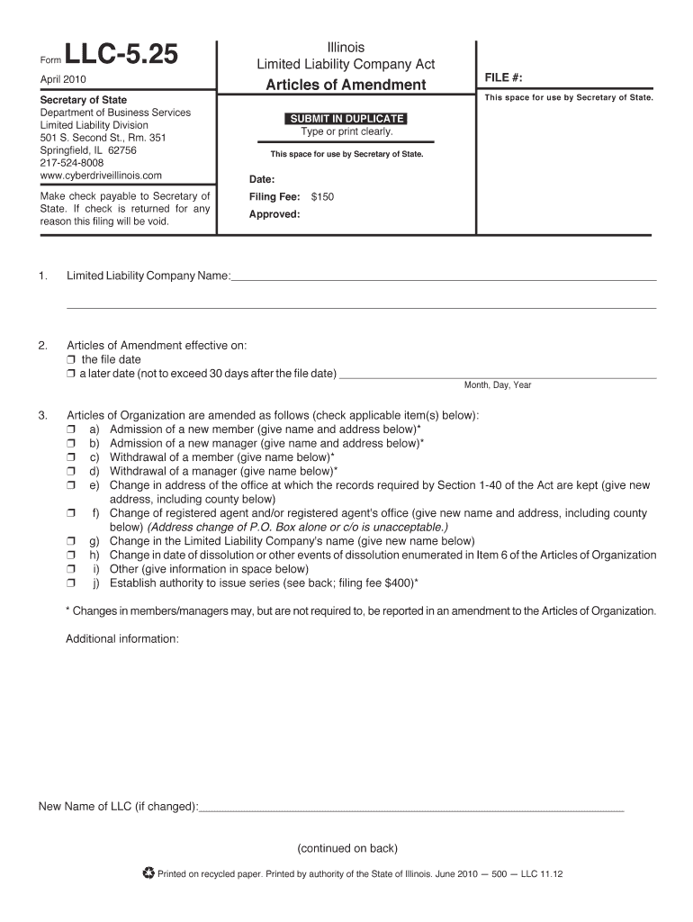 IL LLC5.25 2010 Fill and Sign Printable Template Online US Legal Forms