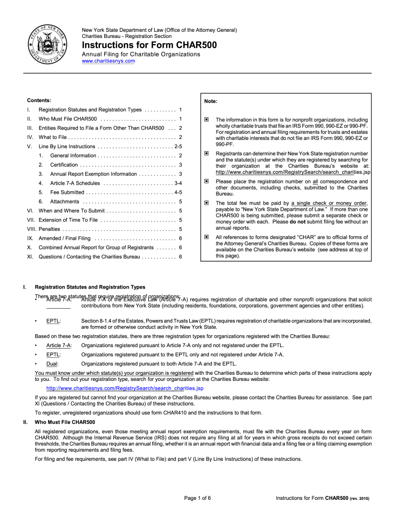 NY Instructions For CHAR500 20102021 Complete Legal Document Online