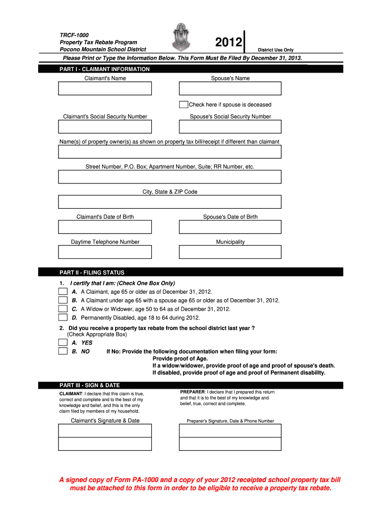 Trcf 1000 Fill Online, Printable, Fillable, Blank pdfFiller