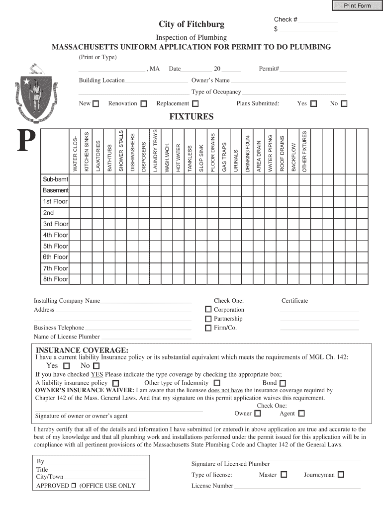 Fillable Online fitchburgma Permit plumbing.qxp City of Fitchburg