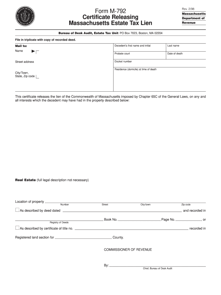 MA DoR M792 1998 Fill out Tax Template Online US Legal Forms