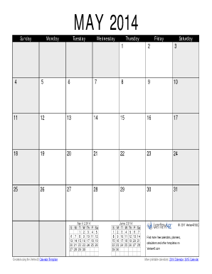 Fillable Online May 2014 Calendar PDF - Vertex42 Fax Email Print