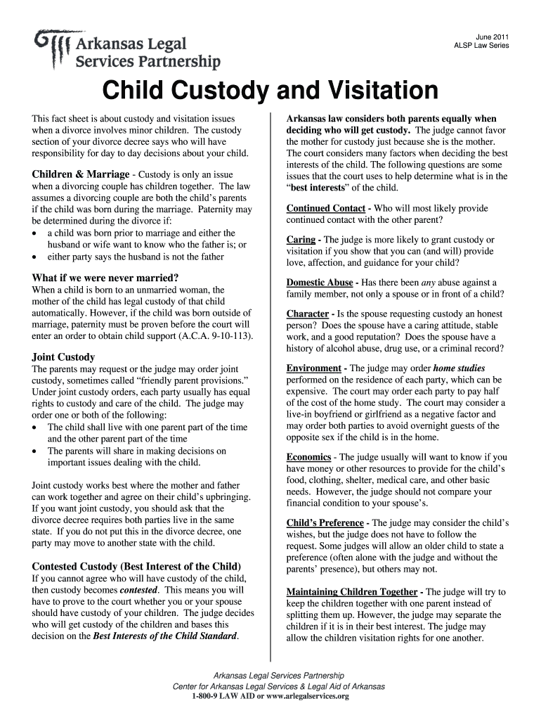 Fillable Online arlegalservices Child Custody and Visitation Center