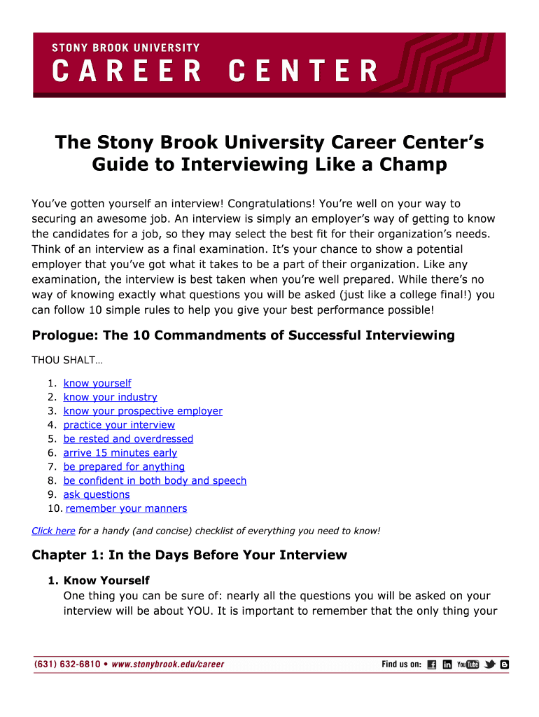Fillable Online Interviewing Skills Stony Brook University Career
