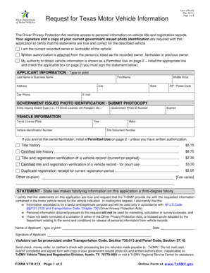 Texas Motor Vehicle Information Request Form VTR-275 - Blank Fillable