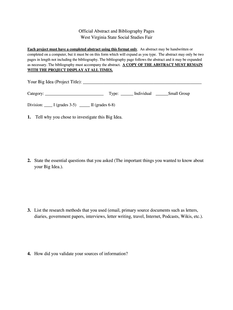 Wv Social Studies Fair Abstract Fill Online, Printable, Fillable