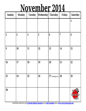Fillable Online November 2014 - The Calendar Spot Fax Email Print