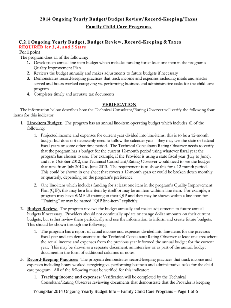 Fillable Online dcf wisconsin YoungStar Budget and Tax Quality