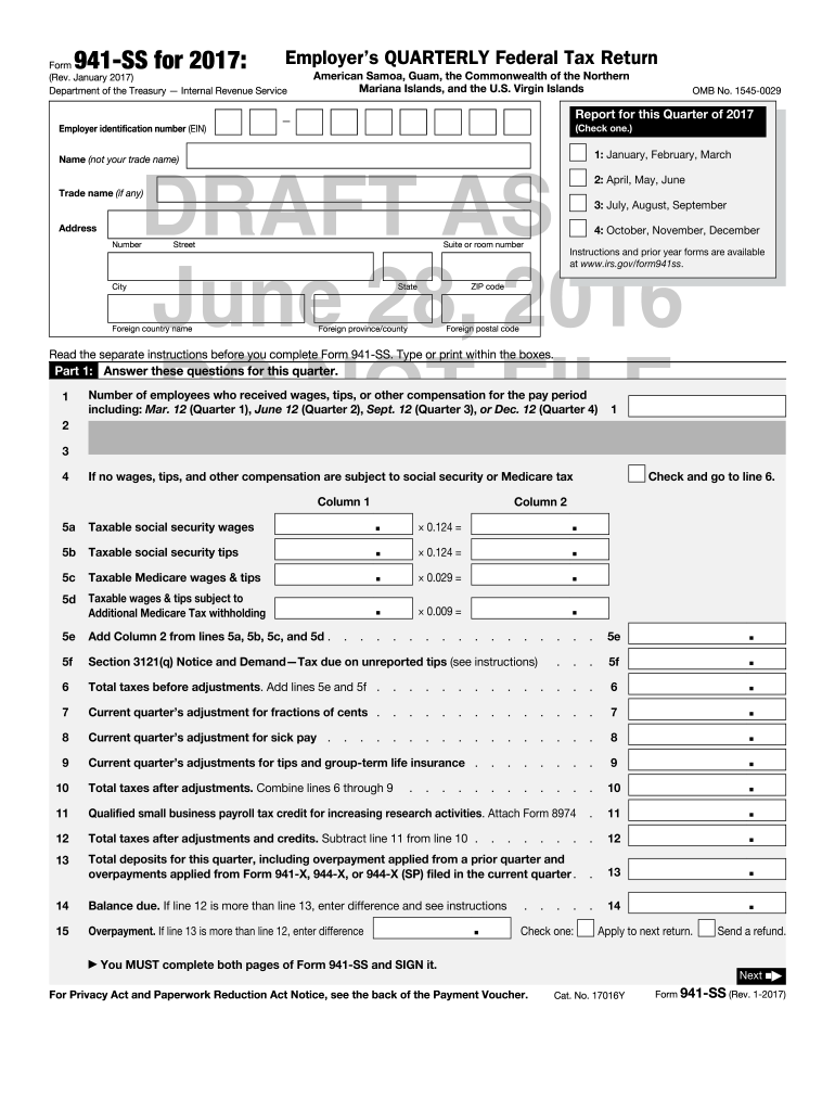 Fillable Online irs Form 941SS Rev January 2016 Employers