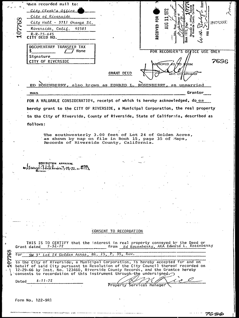 Fillable Online CITY OF RIVERSIDE GRANT DEED Fax Email Print pdfFiller