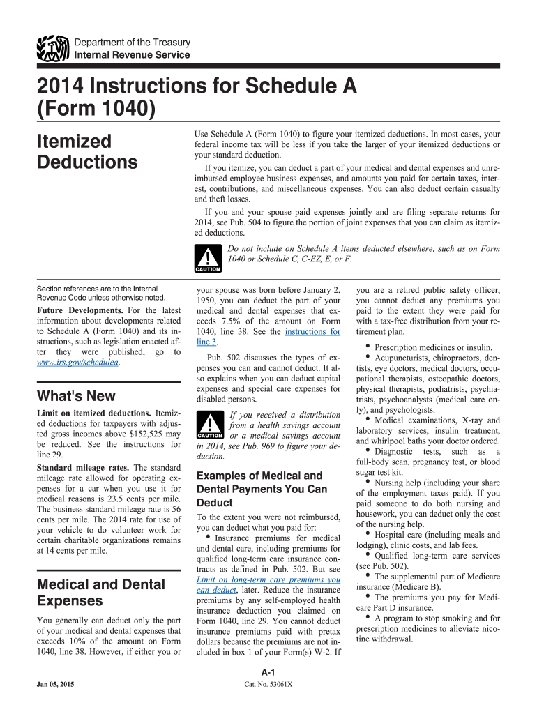 2014 Form IRS Instructions 1040 Schedule A Fill Online