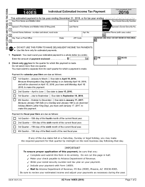 Arizona Form 140ES. Individual Estimated Tax Payment - Azdor - Fill and
