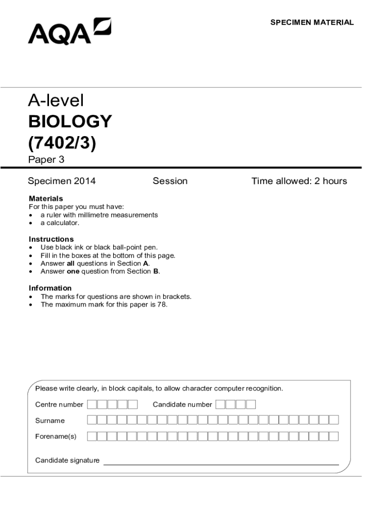 Aqa A Level Biology Paper 3 Fill Online, Printable, Fillable, Blank