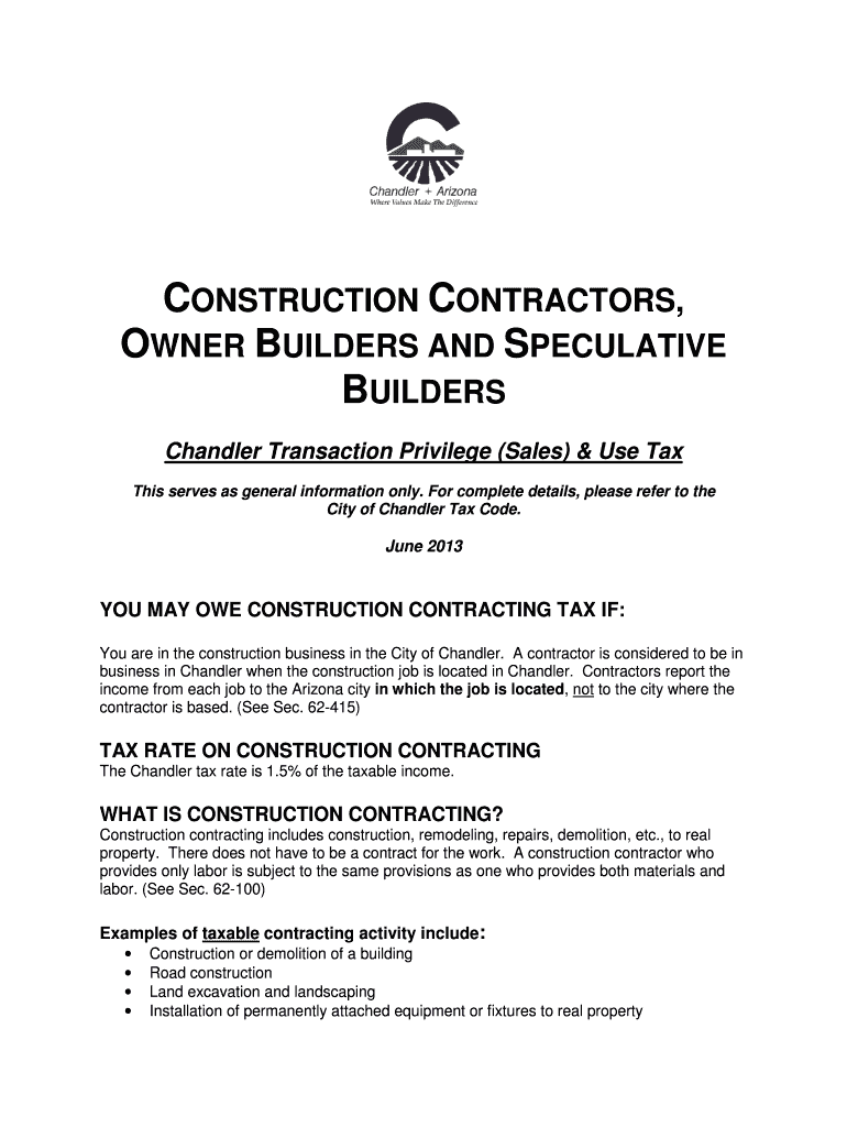 Fillable Online chandleraz Construction contractors owner builders and