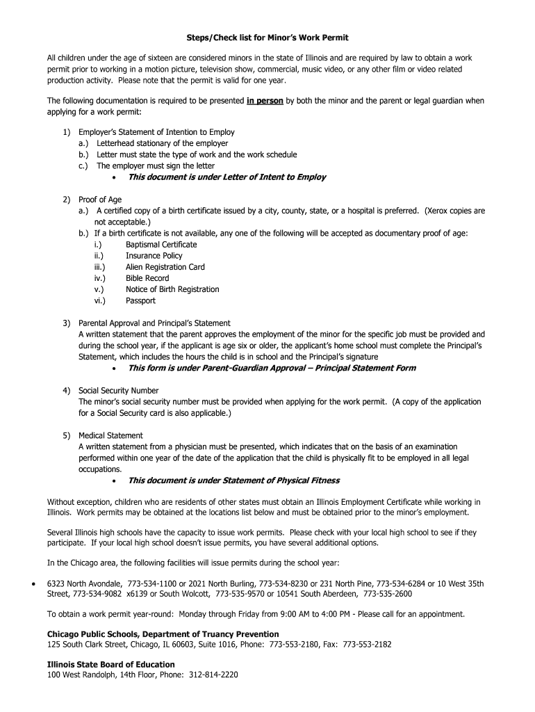 Fillable Online Steps/Check list for Minors Work Permit Fax Email Print pdfFiller