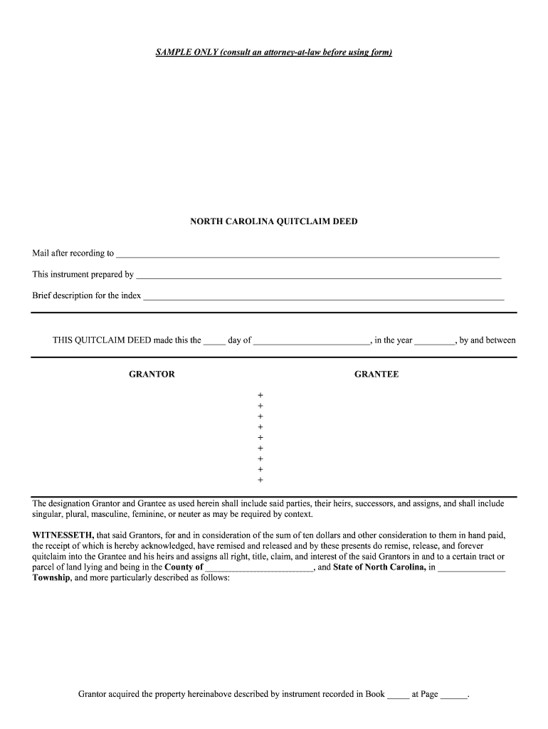 North carolina quit claim deed pdf Fill out & sign online DocHub