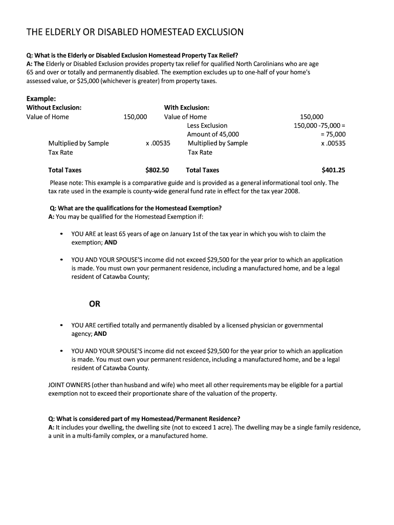 Fillable Online catawbacountync THE ELDERLY OR DISABLED HOMESTEAD