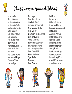 Classroom Awards - Fill Online, Printable, Fillable, Blank | pdfFiller